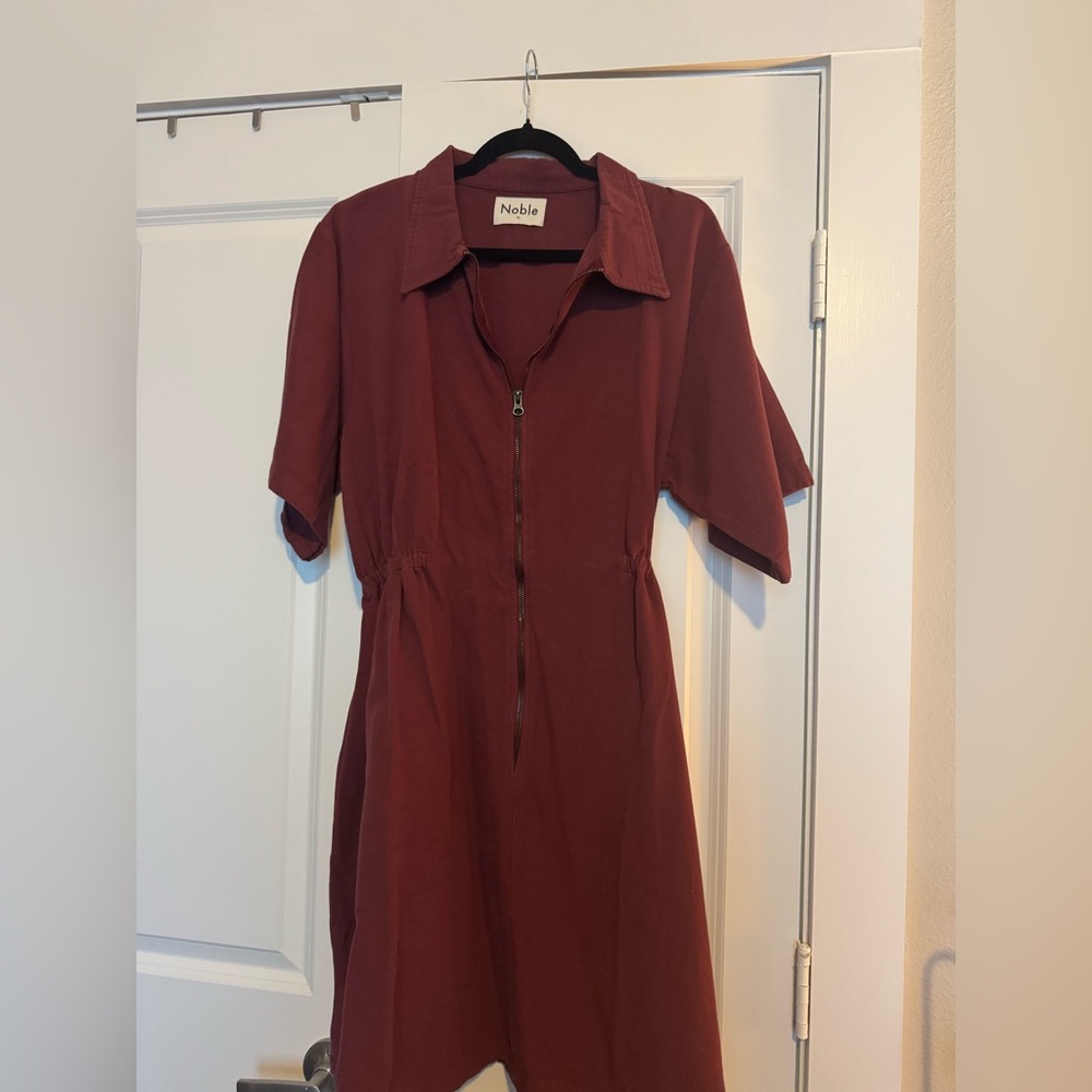 Noble Brick-Red Zip Front Mini Dress